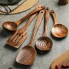 5PCS Thailand Teak Cooking Spoon Natural Wooden Kitchen Tableware Tool Ladle Turner Rice Colander Soup Skimmer Scoop Utensils - Image 4