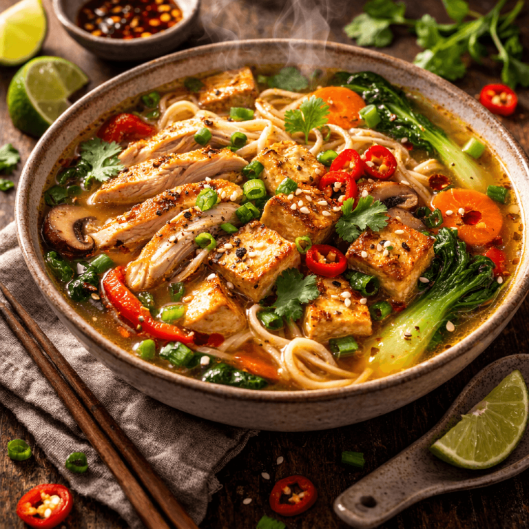Chicken & Tofu Noodle Soup – comfort food recipe from Asia