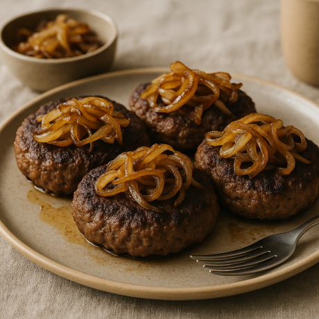 Crispy Karbonader: Lean Beef Patties & Caramelized Onions