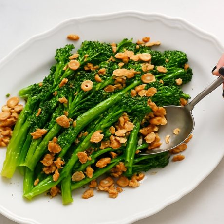 Purple sprouting broccoli tempura with nuoc cham