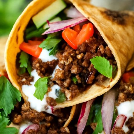 Hot cumin lamb wrap with crunchy slaw & spicy mayo