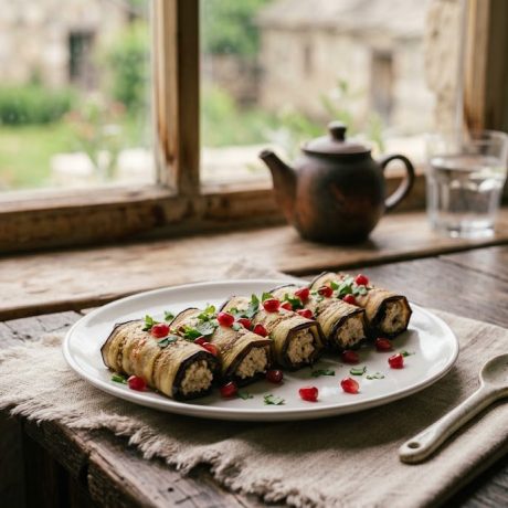 Badrijani Nigvzit – Georgian Eggplant Rolls with Walnut Paste