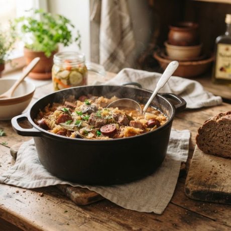 Bigos – Polish Hunter’s Stew with Sauerkraut and Sausage