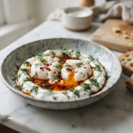 Çılbır – Turkish Poached Eggs with Garlic Yogurt and Chili Butter