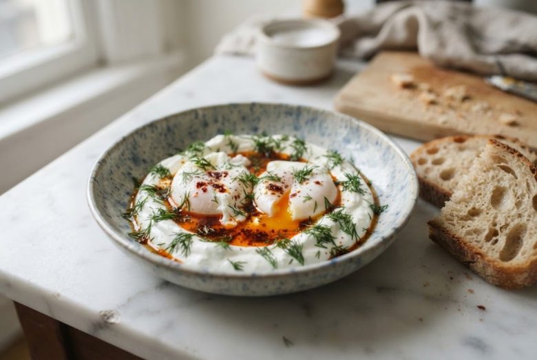 Çılbır – Turkish Poached Eggs with Garlic Yogurt and Chili Butter
