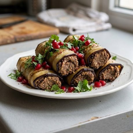 Badrijani Nigvzit – Georgian Eggplant Rolls with Walnut Paste