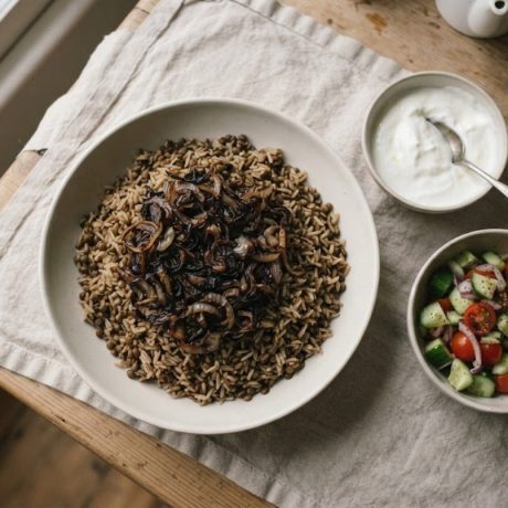 Mujadara – Lentils and Rice with Crispy Caramelized Onions