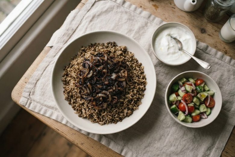 Mujadara – Lentils and Rice with Crispy Caramelized Onions