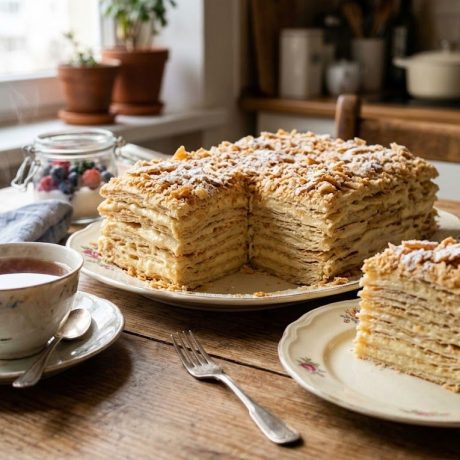 Napoleon Cake – Russian Layered Custard Cake