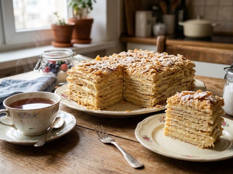 Napoleon Cake – Russian Layered Custard Cake