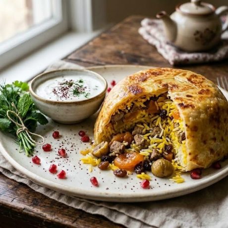 Shah Plov – Azerbaijani Crown Pilaf Baked in Lavash