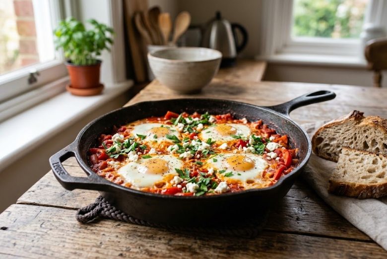 Shakshuka – Eggs Poached in Spiced Tomato and Pepper Sauce