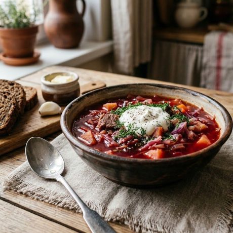 Red Borscht – Ukrainian Beet Soup with Beef